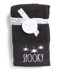 Rae Dunn SPOOKY Spider Black Hand Towels - 2 Pack Halloween NEW